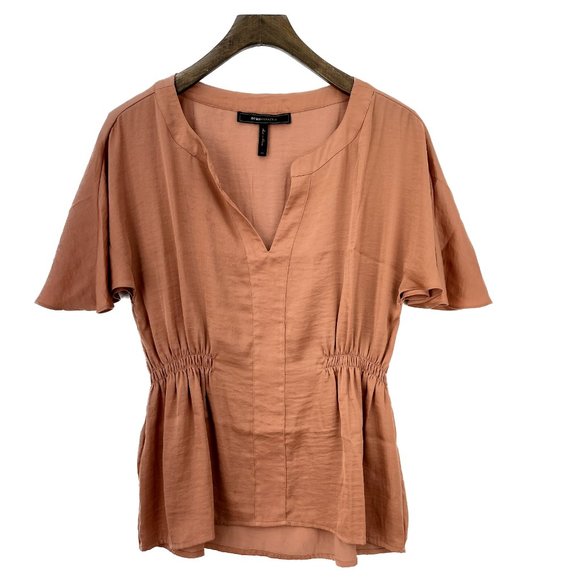 BCBGMAXAZRIA Peach Satin Like V-neck Blouse Size XS - Picture 1 of 6